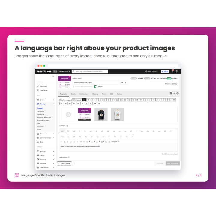 A language bar right above your product images