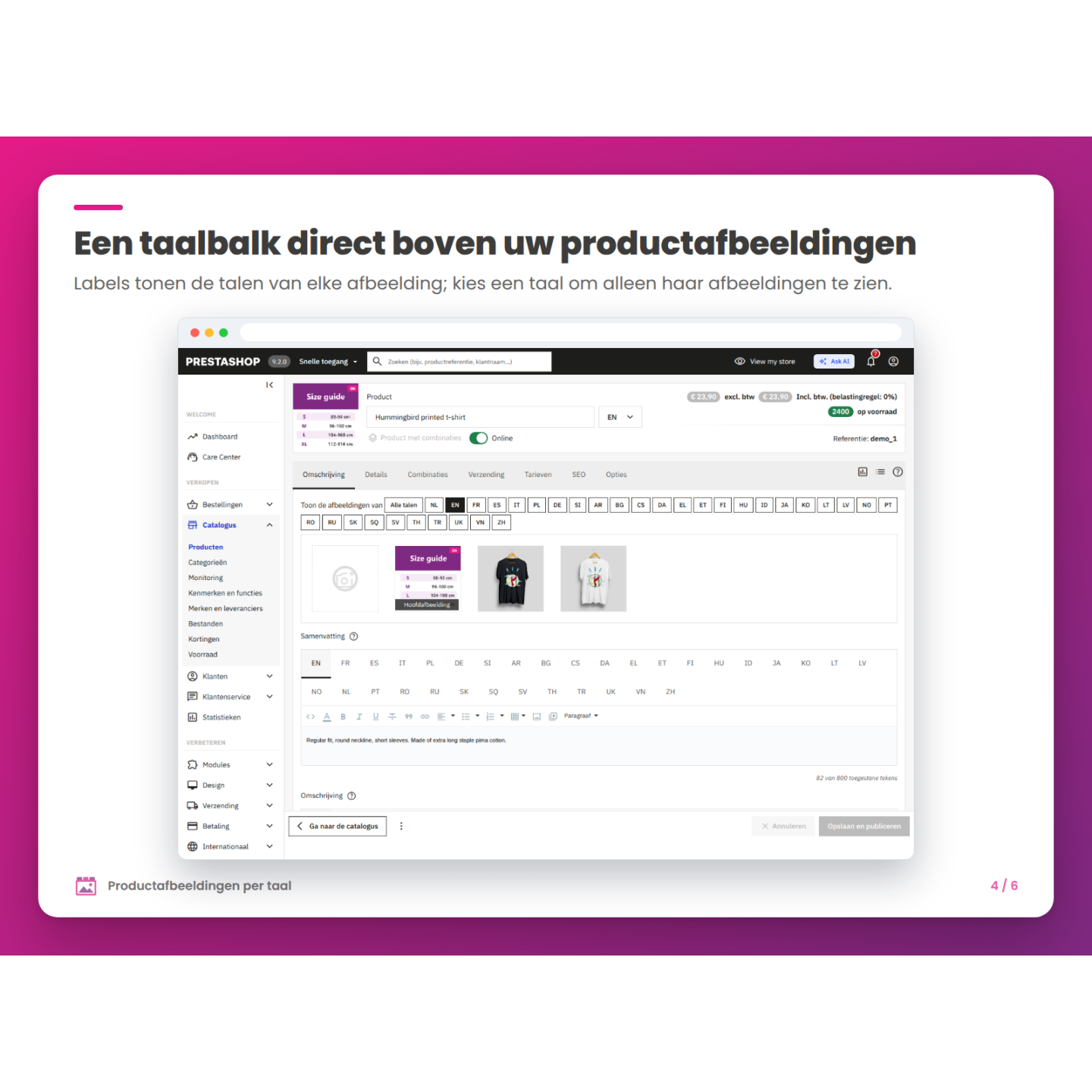 Een taalbalk direct boven uw productafbeeldingen