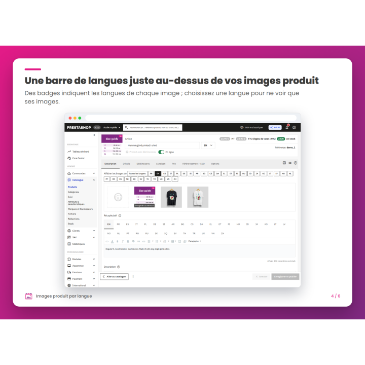 Une barre de langues juste au-dessus de vos images produit