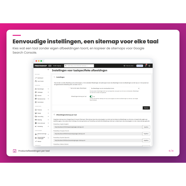 Eenvoudige instellingen, een sitemap voor elke taal