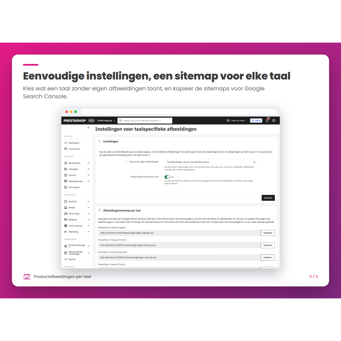 Eenvoudige instellingen, een sitemap voor elke taal