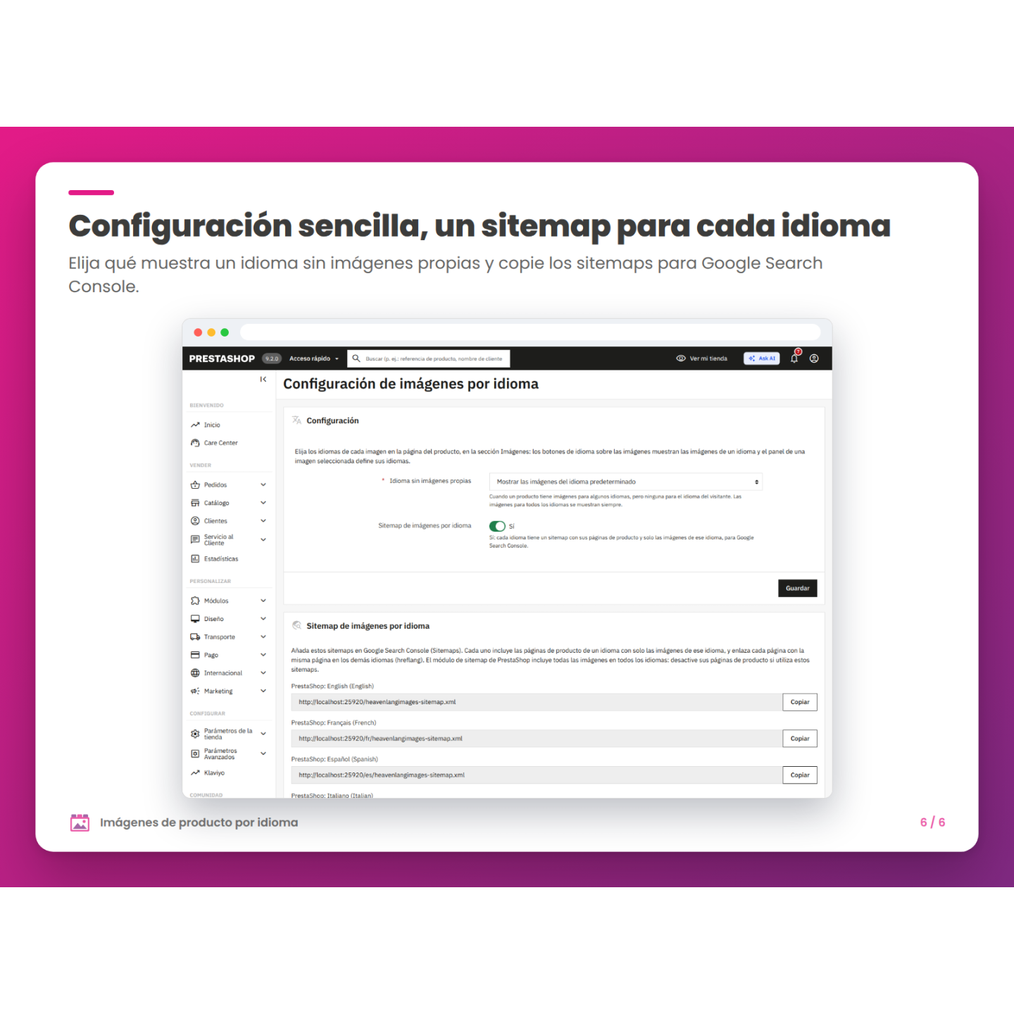 Configuración sencilla, un sitemap para cada idioma