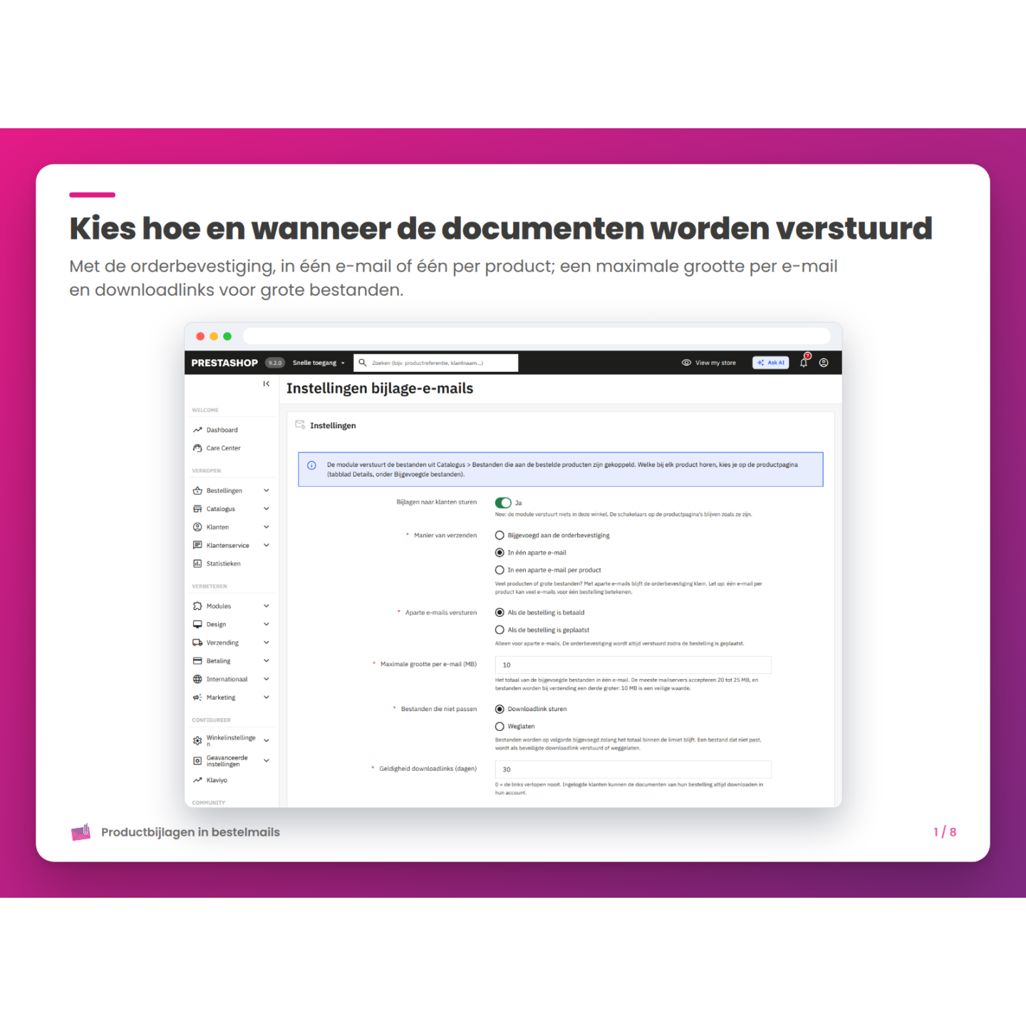 Kies hoe en wanneer de documenten worden verstuurd