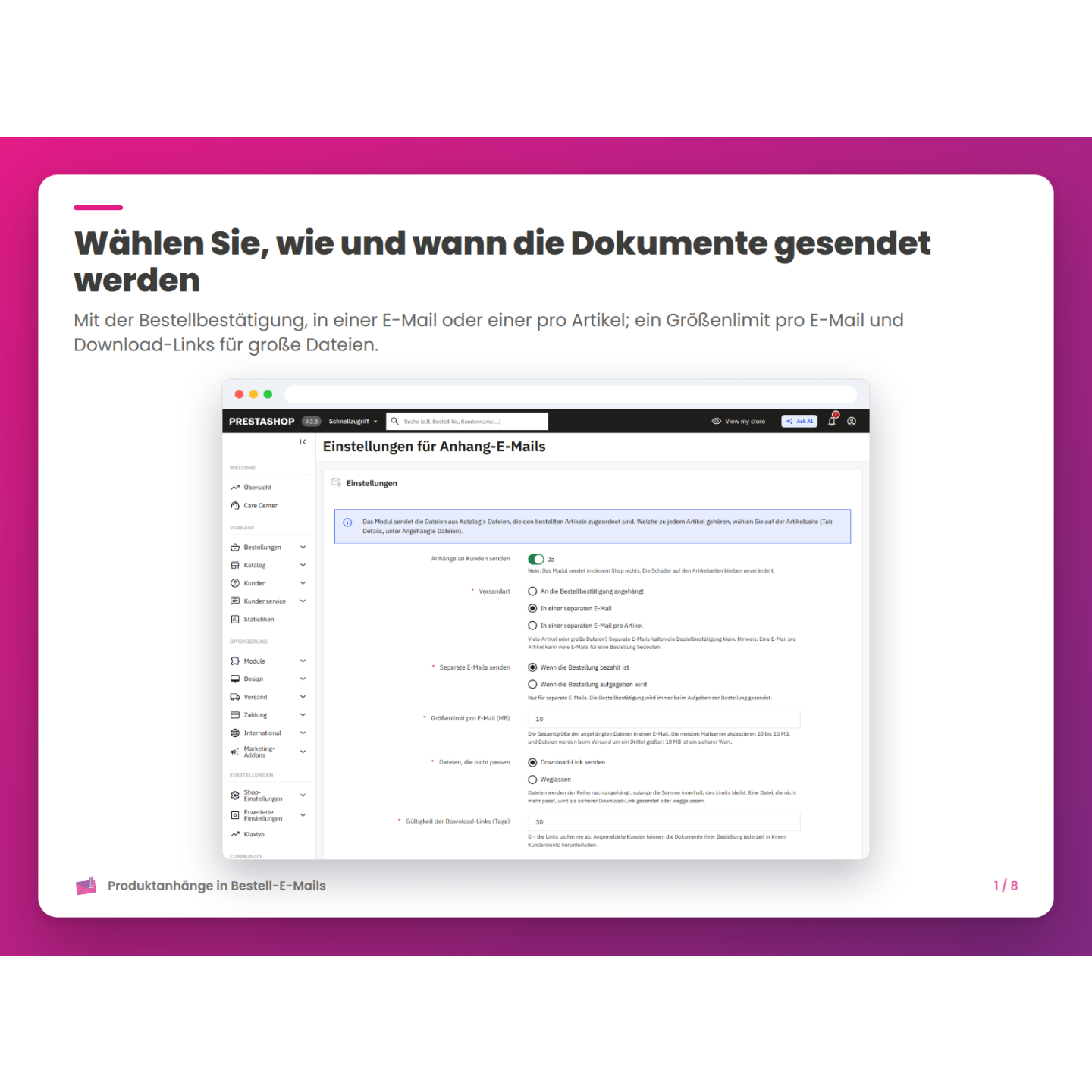 Wählen Sie, wie und wann die Dokumente gesendet werden