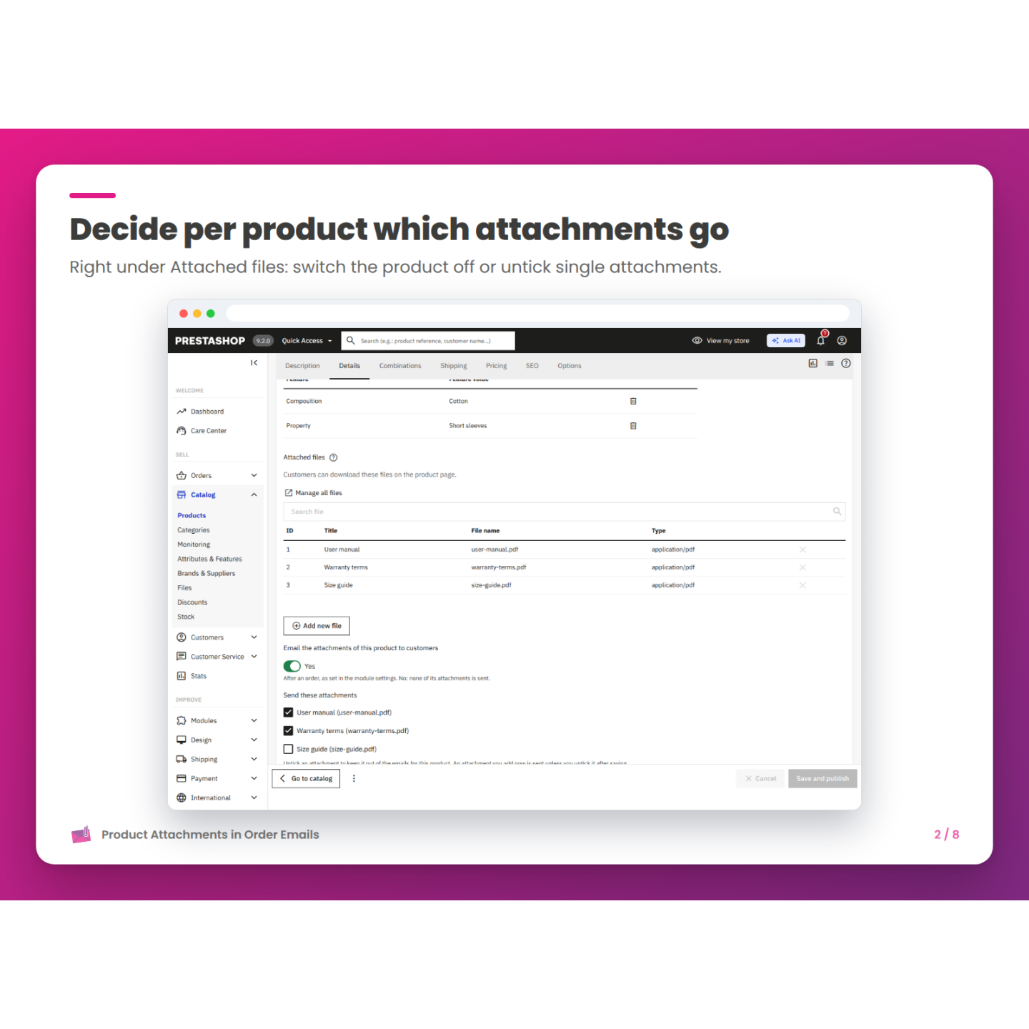 Decide per product which attachments go