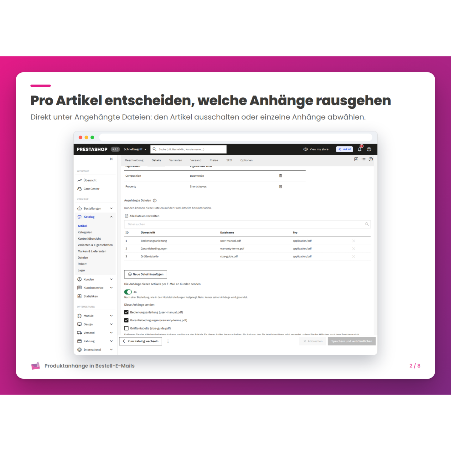 Pro Artikel entscheiden, welche Anhänge rausgehen