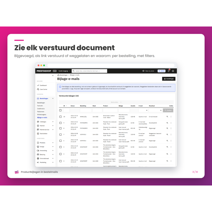 Zie elk verstuurd document