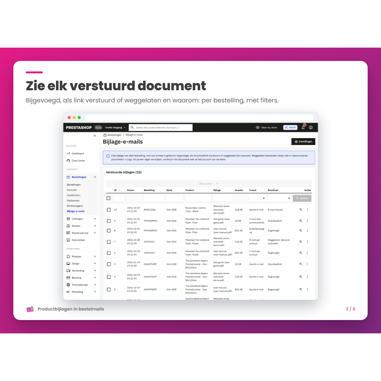 Zie elk verstuurd document