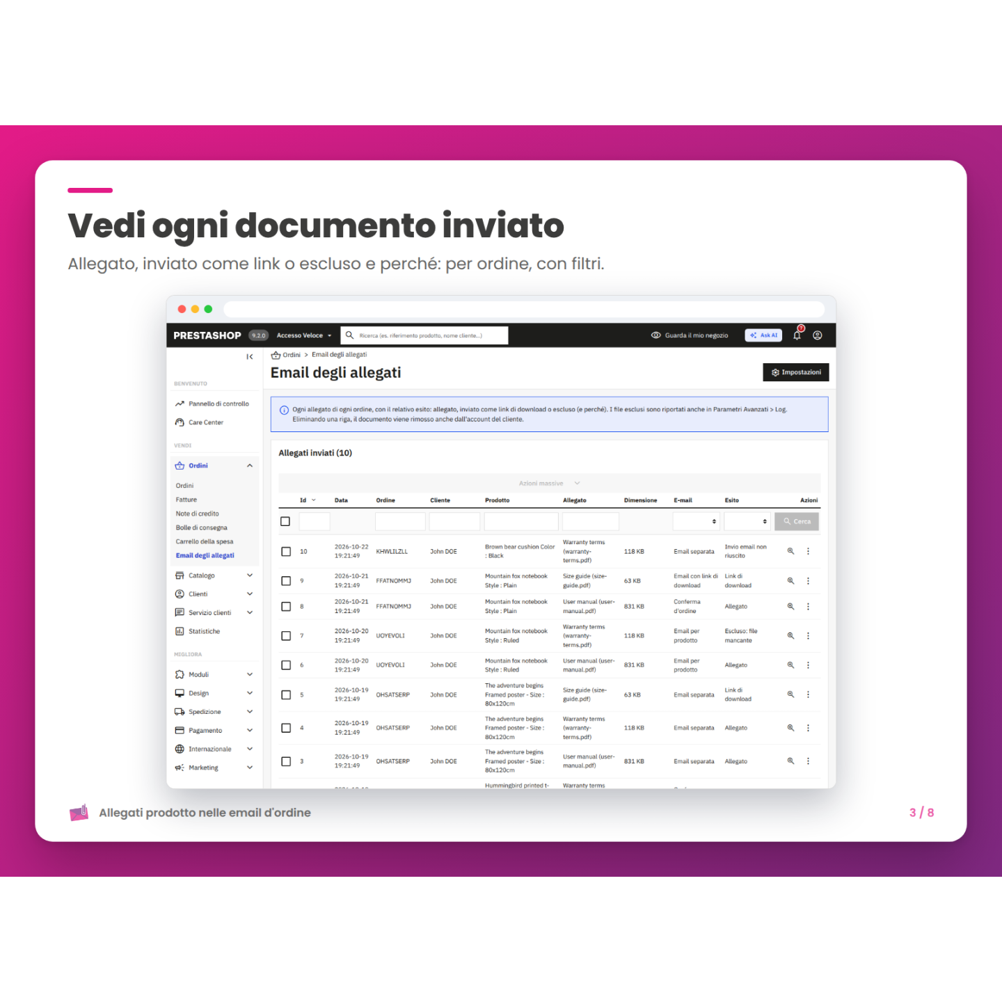 Vedi ogni documento inviato
