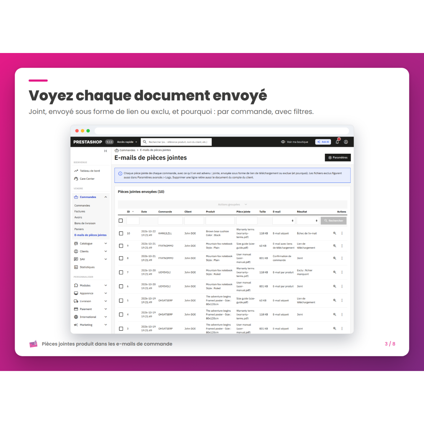 Voyez chaque document envoyé