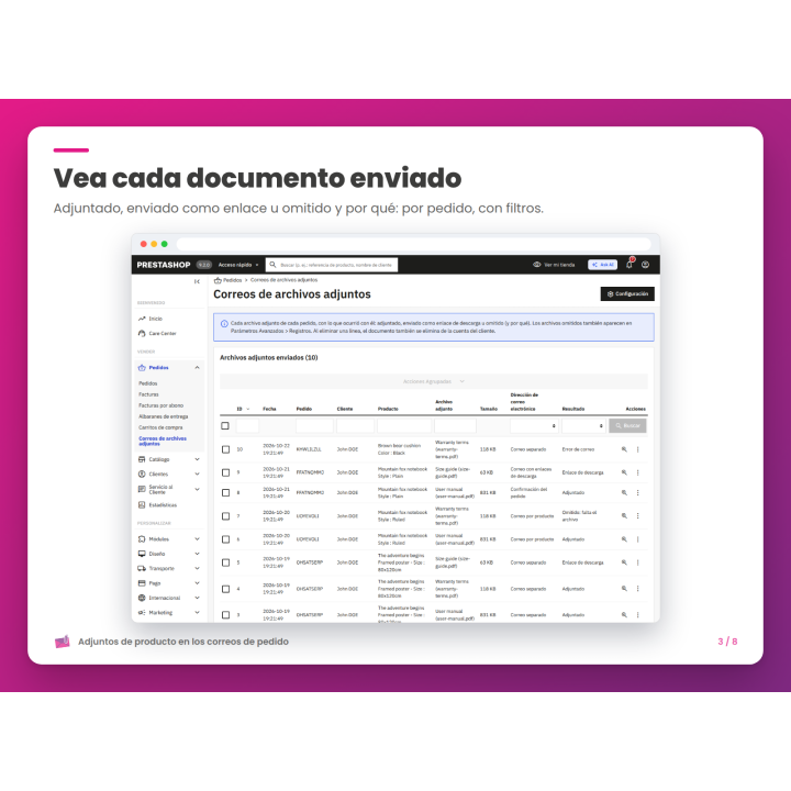 Vea cada documento enviado