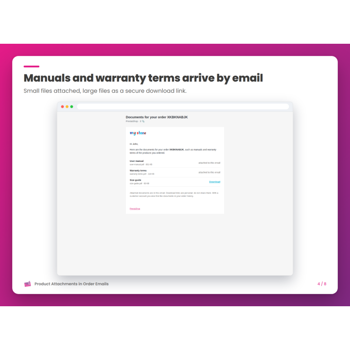 Manuals and warranty terms arrive by email