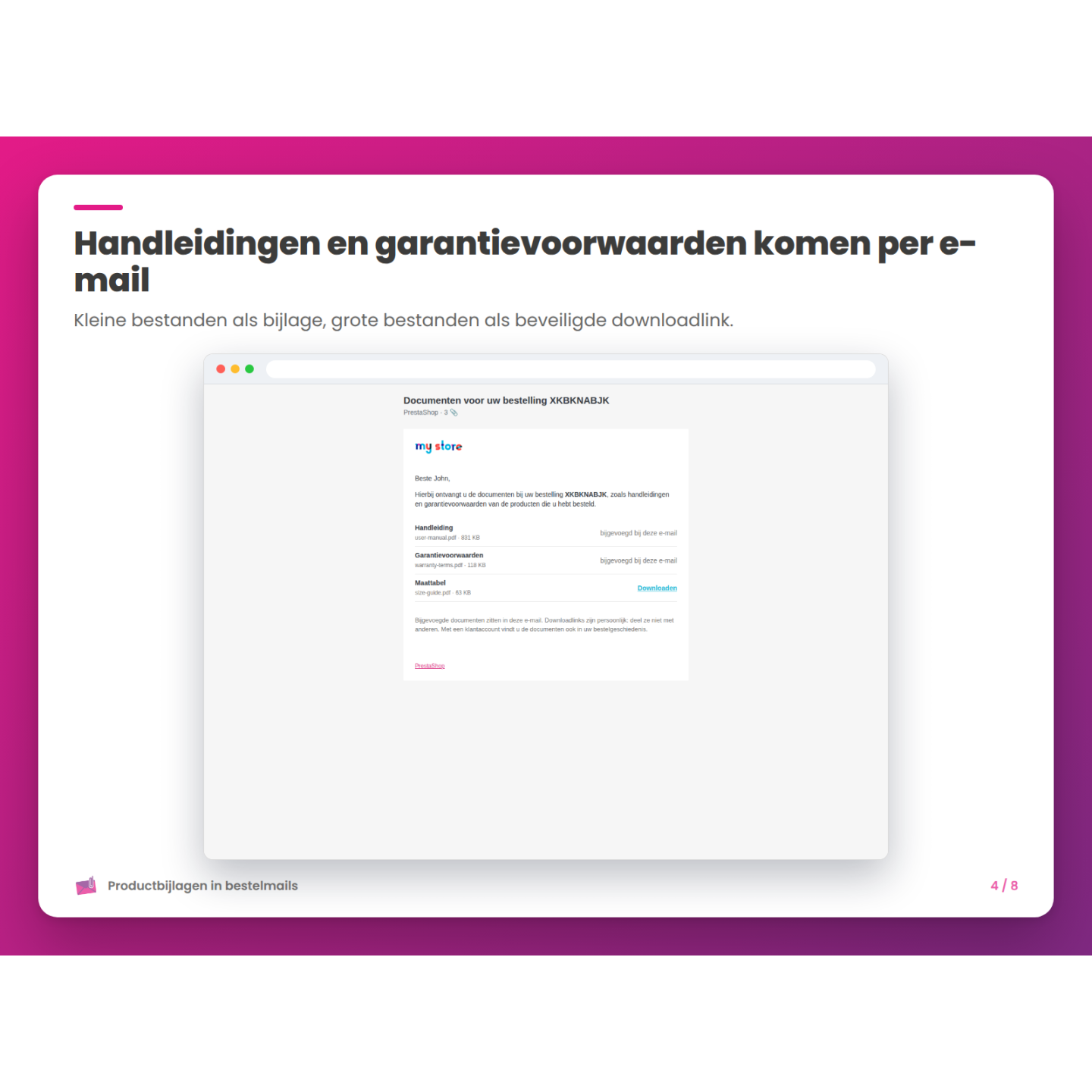 Handleidingen en garantievoorwaarden komen per e-mail