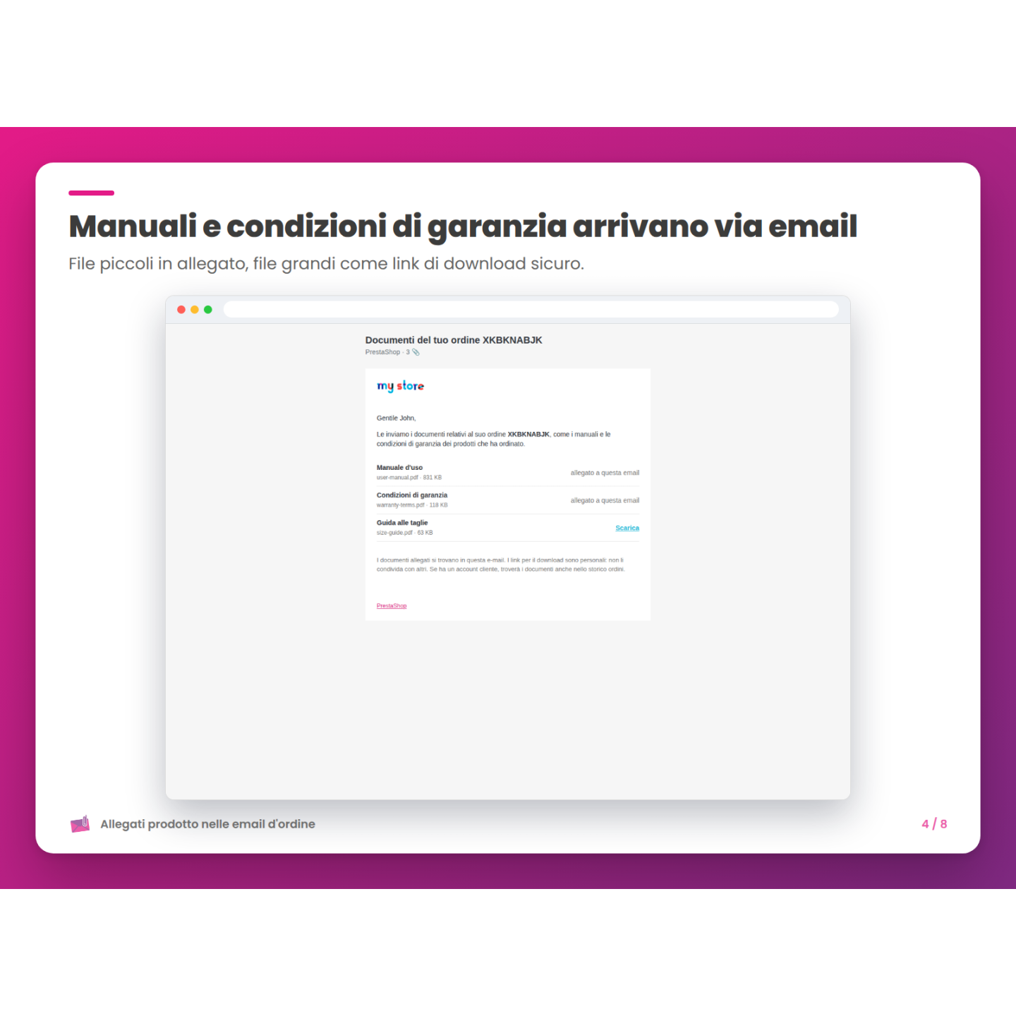 Manuali e condizioni di garanzia arrivano via email
