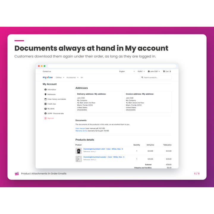 Documents always at hand in My account