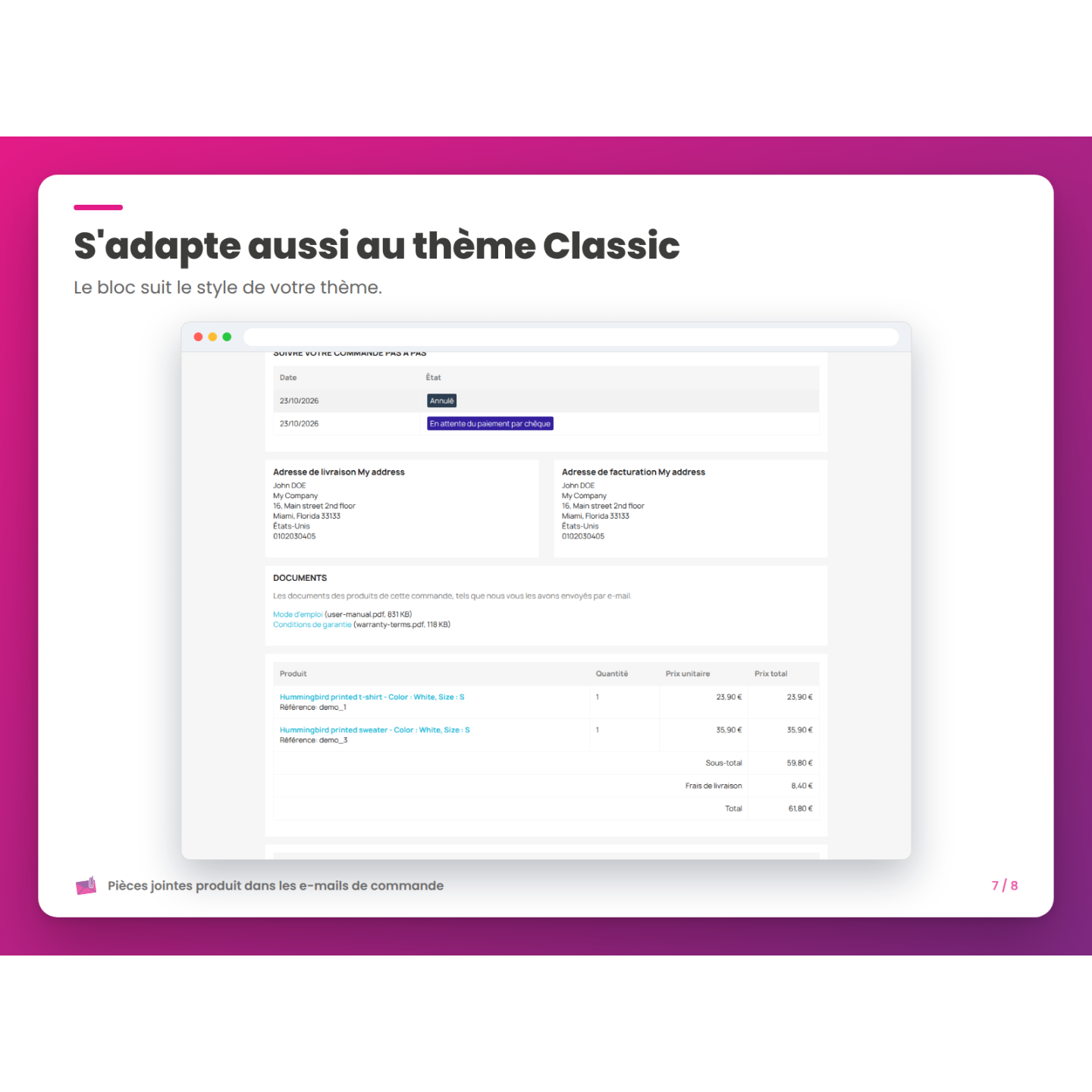 S'adapte aussi au thème Classic