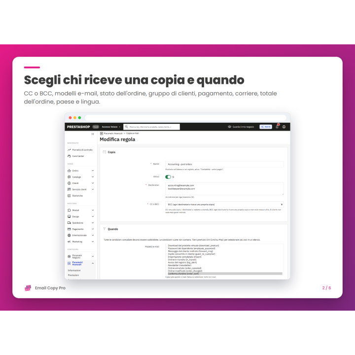 Scegli chi riceve una copia e quando