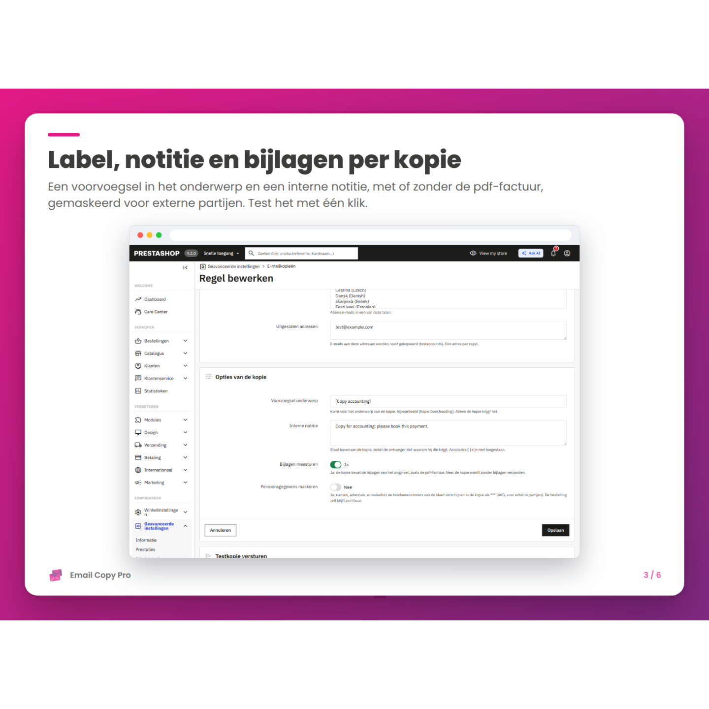 Label, notitie en bijlagen per kopie