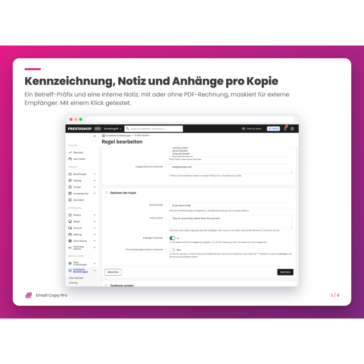 Kennzeichnung, Notiz und Anhänge pro Kopie