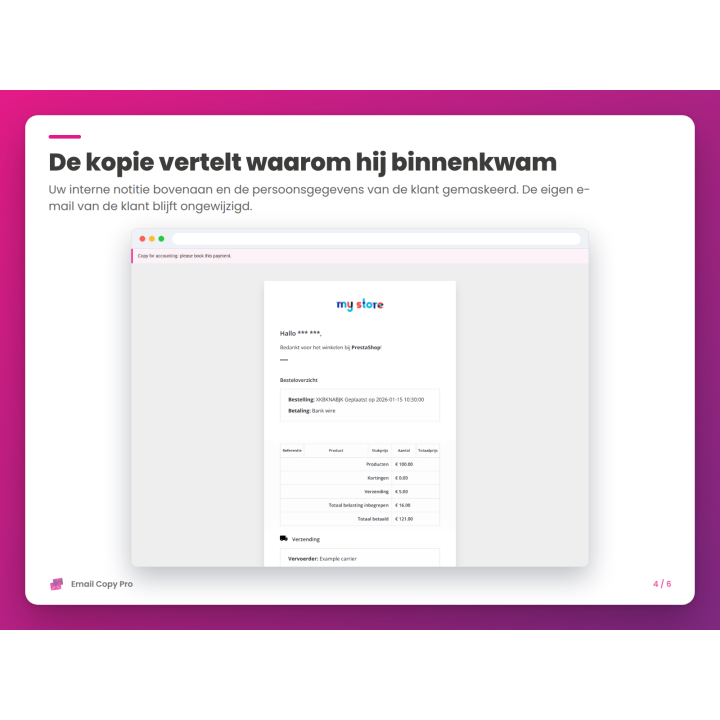De kopie vertelt waarom hij binnenkwam