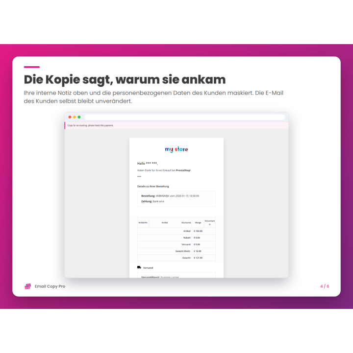 Die Kopie sagt, warum sie ankam
