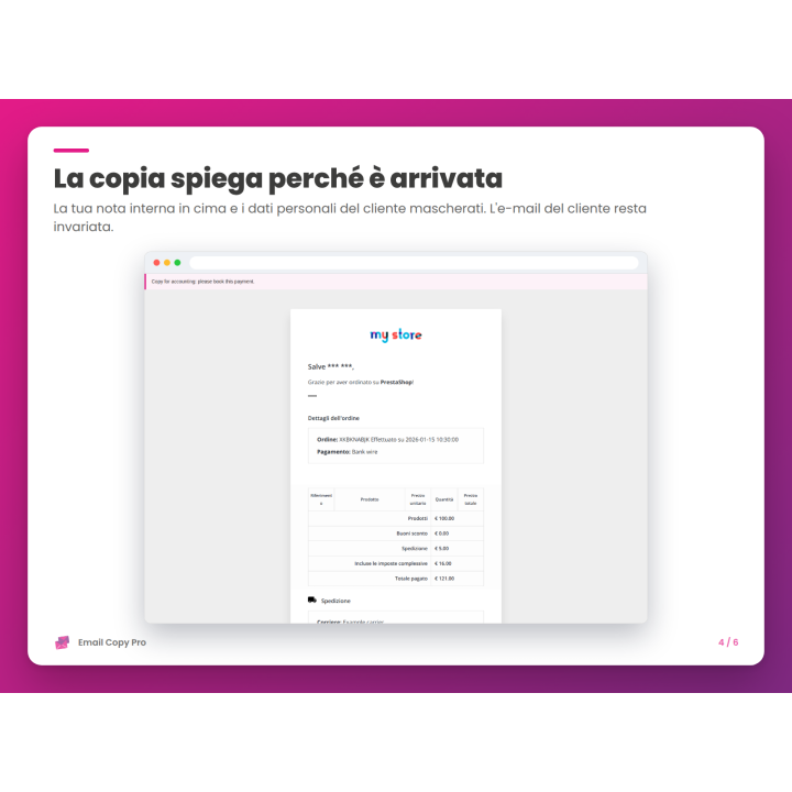 La copia spiega perché è arrivata