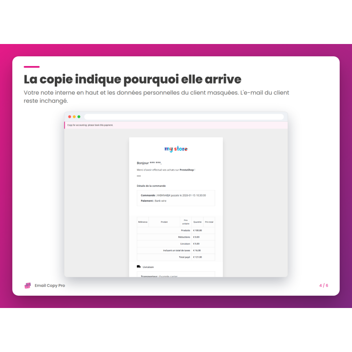La copie indique pourquoi elle arrive