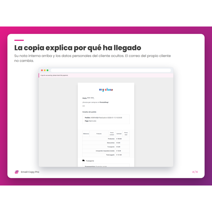La copia explica por qué ha llegado