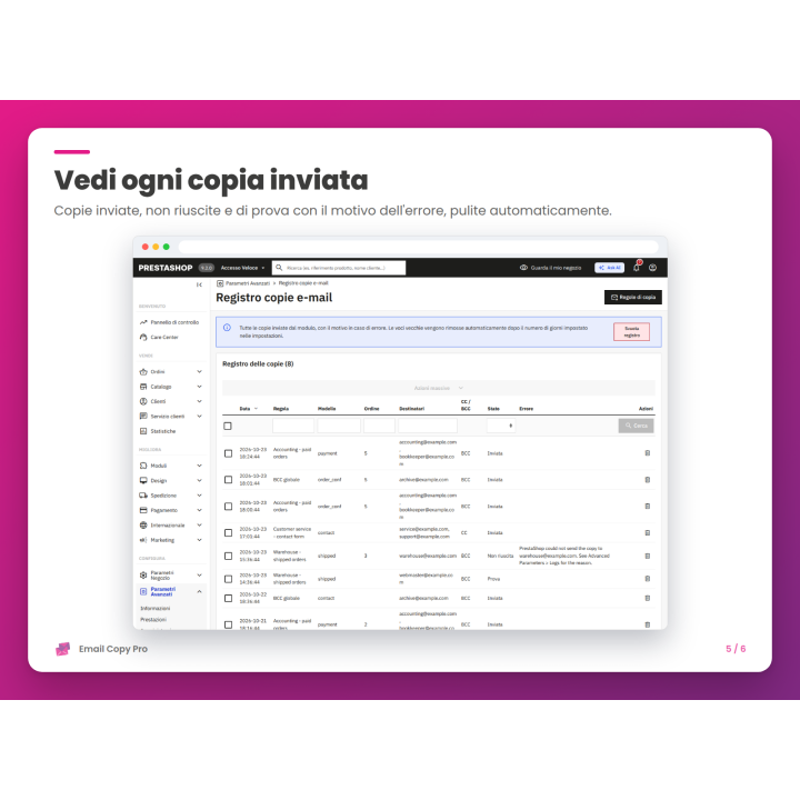 Vedi ogni copia inviata