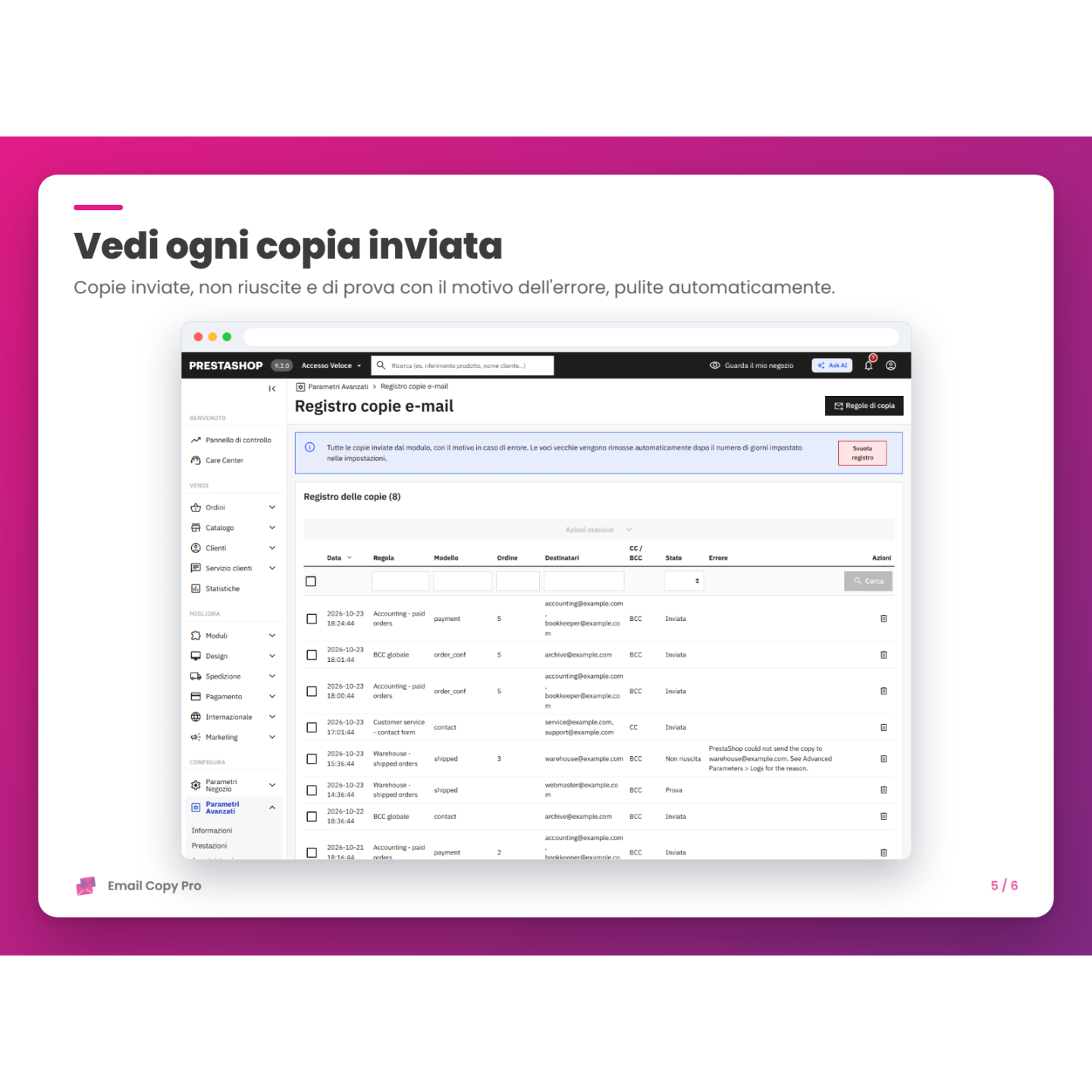 Vedi ogni copia inviata