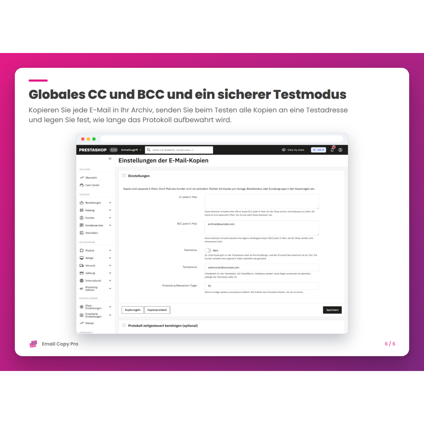 Globales CC und BCC und ein sicherer Testmodus