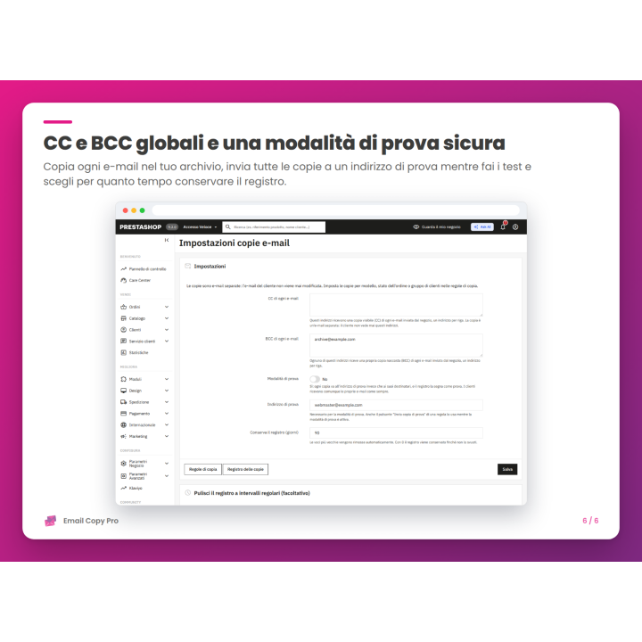 CC e BCC globali e una modalità di prova sicura