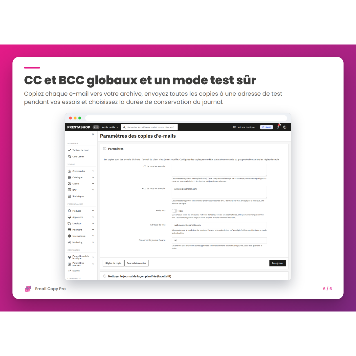 CC et BCC globaux et un mode test sûr