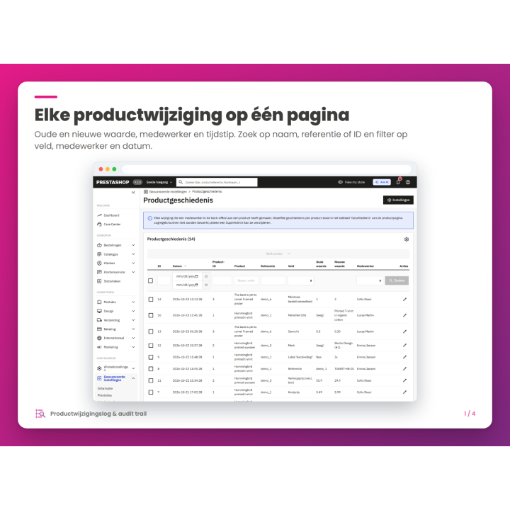 Elke productwijziging op één pagina