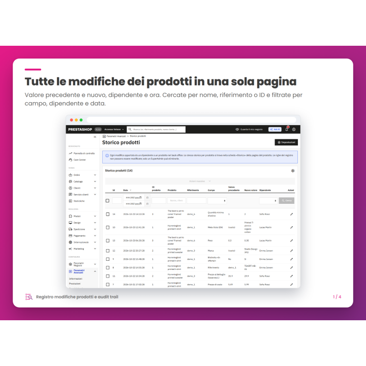 Tutte le modifiche dei prodotti in una sola pagina