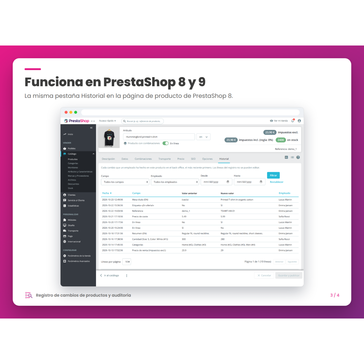 Funciona en PrestaShop 8 y 9