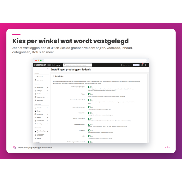 Kies per winkel wat wordt vastgelegd