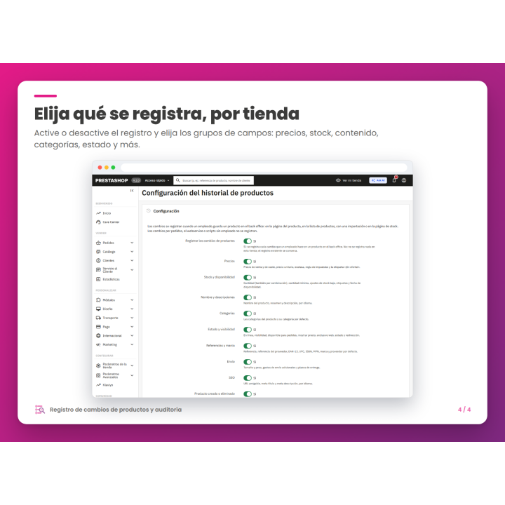 Elija qué se registra, por tienda