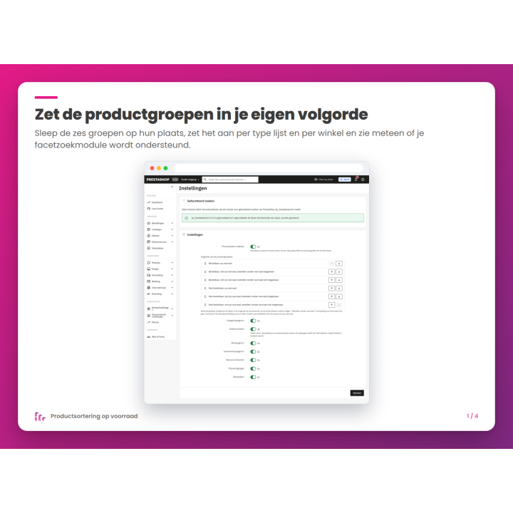 Zet de productgroepen in je eigen volgorde