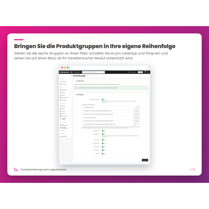 Bringen Sie die Produktgruppen in Ihre eigene Reihenfolge