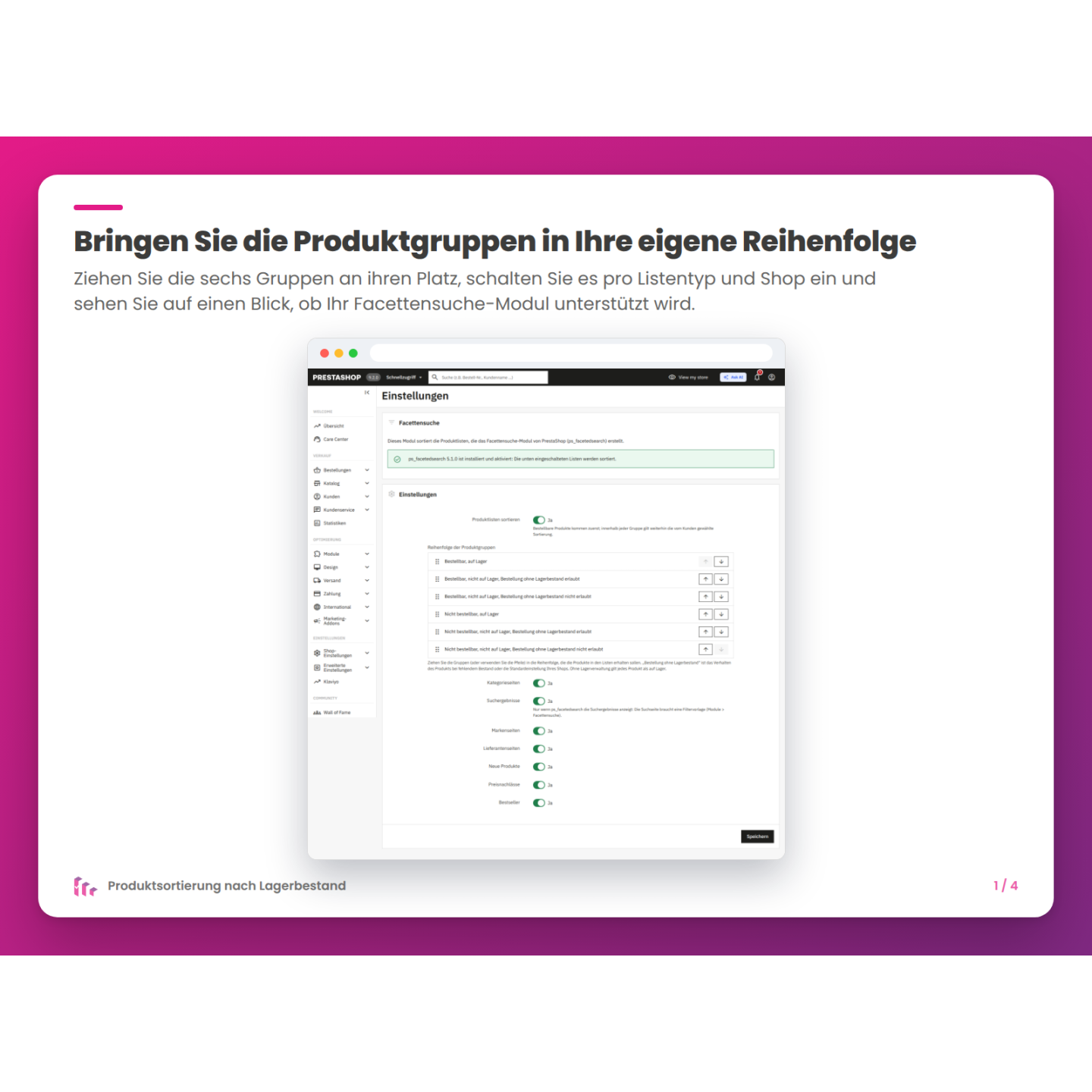 Bringen Sie die Produktgruppen in Ihre eigene Reihenfolge