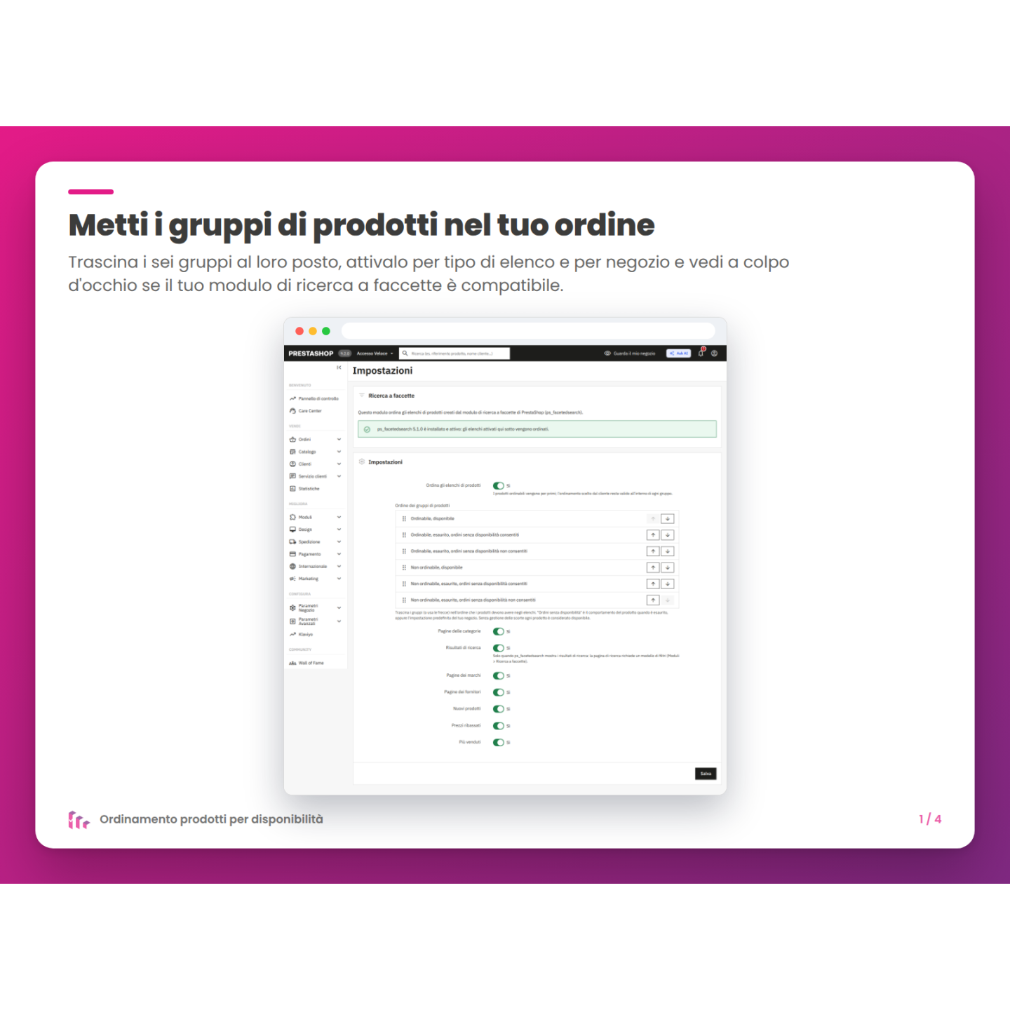 Metti i gruppi di prodotti nel tuo ordine