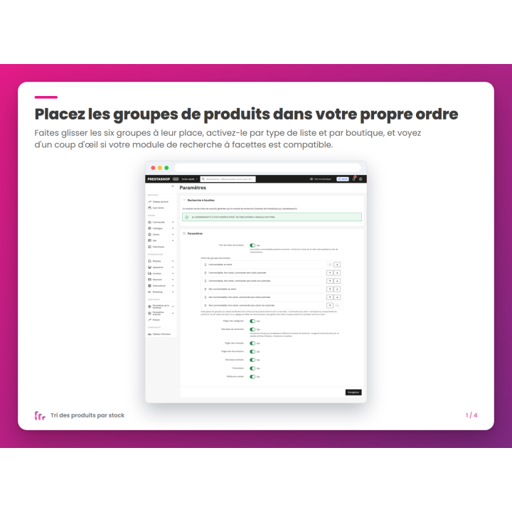 Placez les groupes de produits dans votre propre ordre