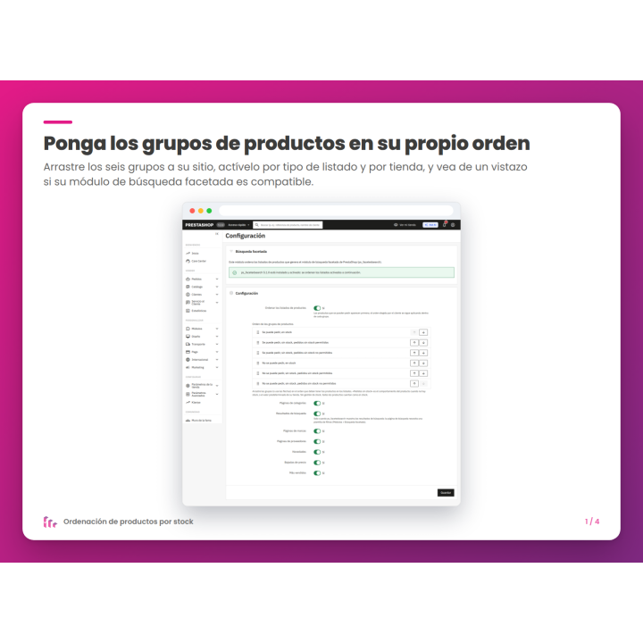 Ponga los grupos de productos en su propio orden