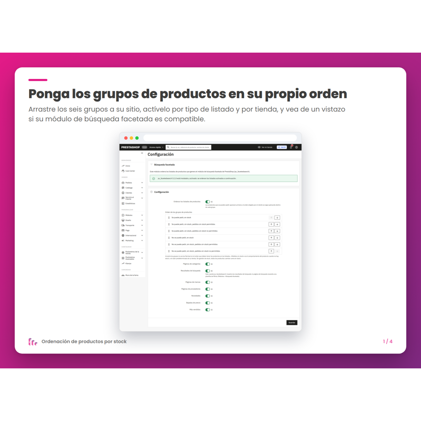 Ponga los grupos de productos en su propio orden