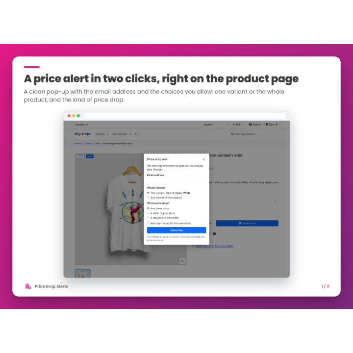 A price alert in two clicks, right on the product page