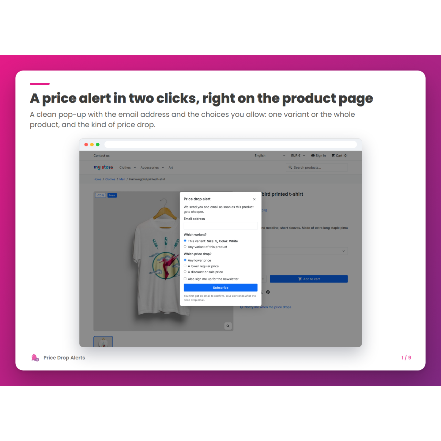 A price alert in two clicks, right on the product page