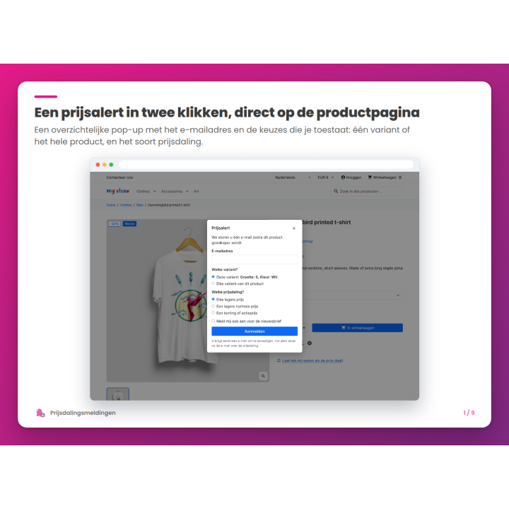 Een prijsalert in twee klikken, direct op de productpagina