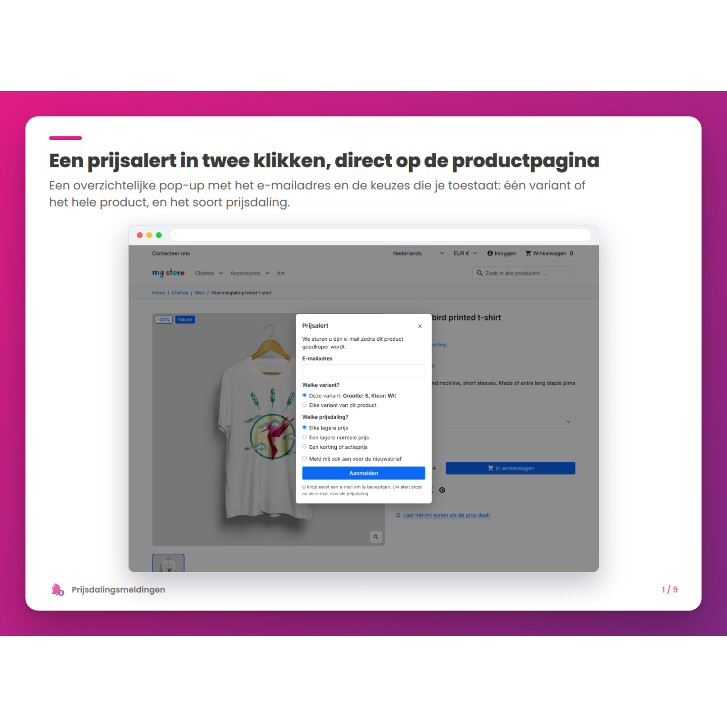 Een prijsalert in twee klikken, direct op de productpagina