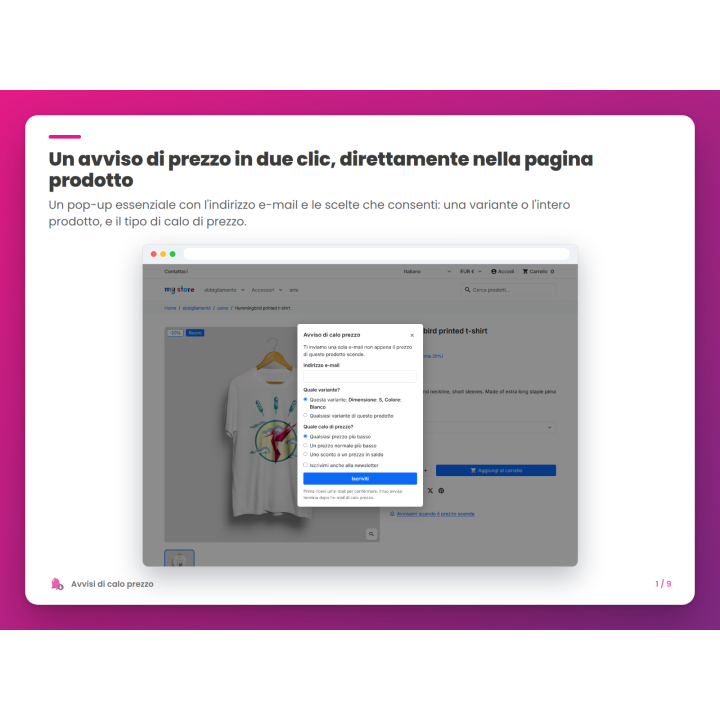 Un avviso di prezzo in due clic, direttamente nella pagina prodotto